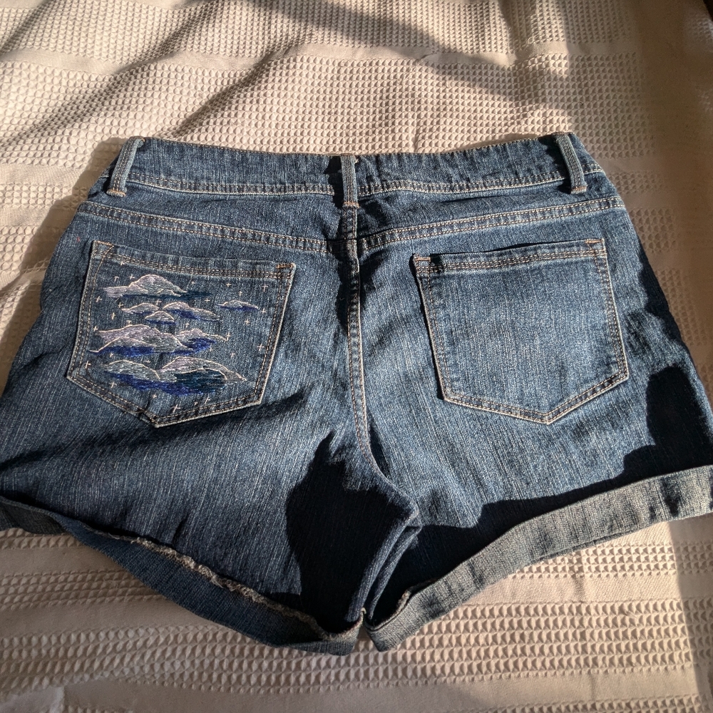 Hand Embroidered Jean Shorts